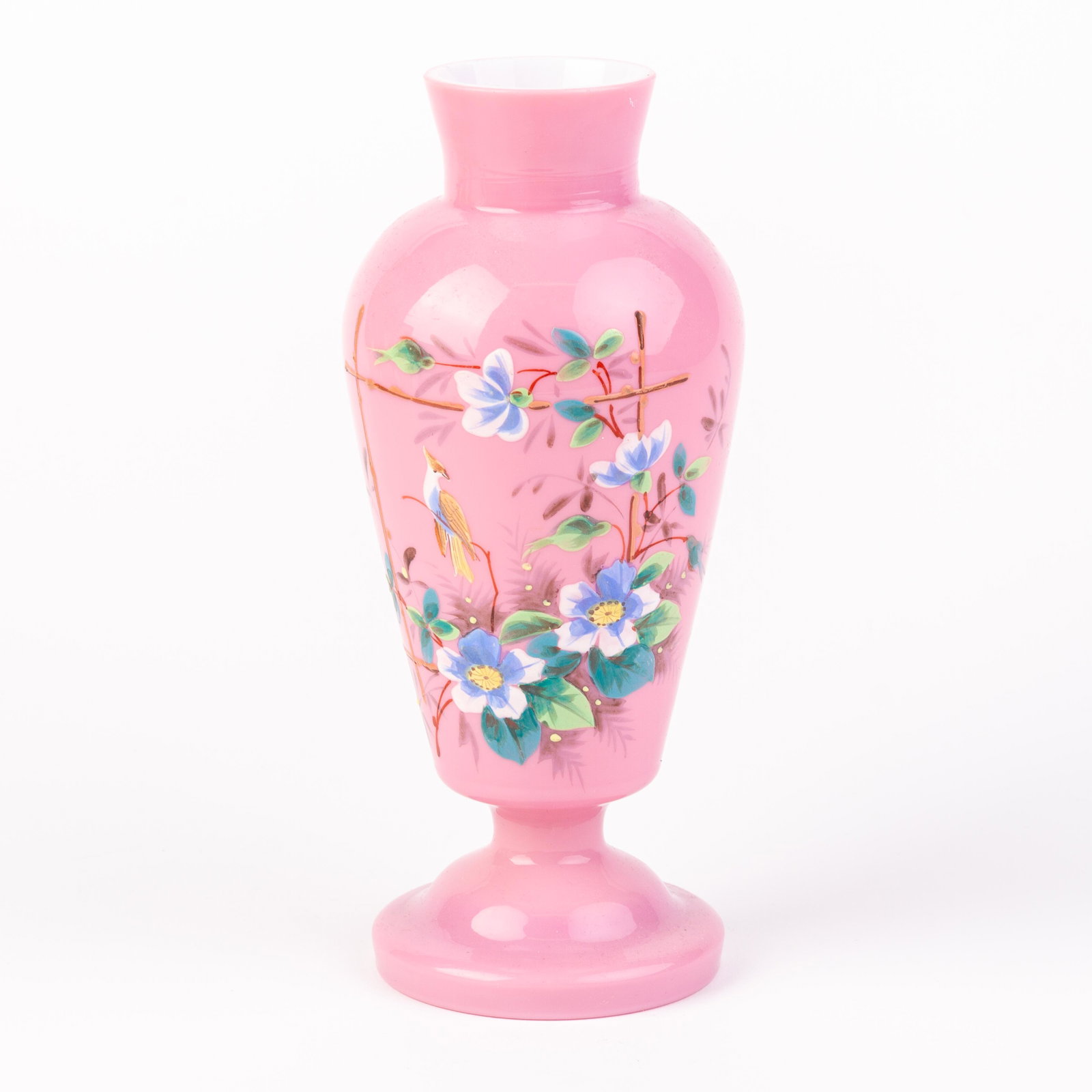 Art Deco Czech Opaline Enamel Painted Vase: DIMENSIONS APPROX 11x11x22CM. Please carefully study all photographs to get an accurate idea of the object. In good condition, as seen. Shipping is in-house and we ship internationally to US and rest