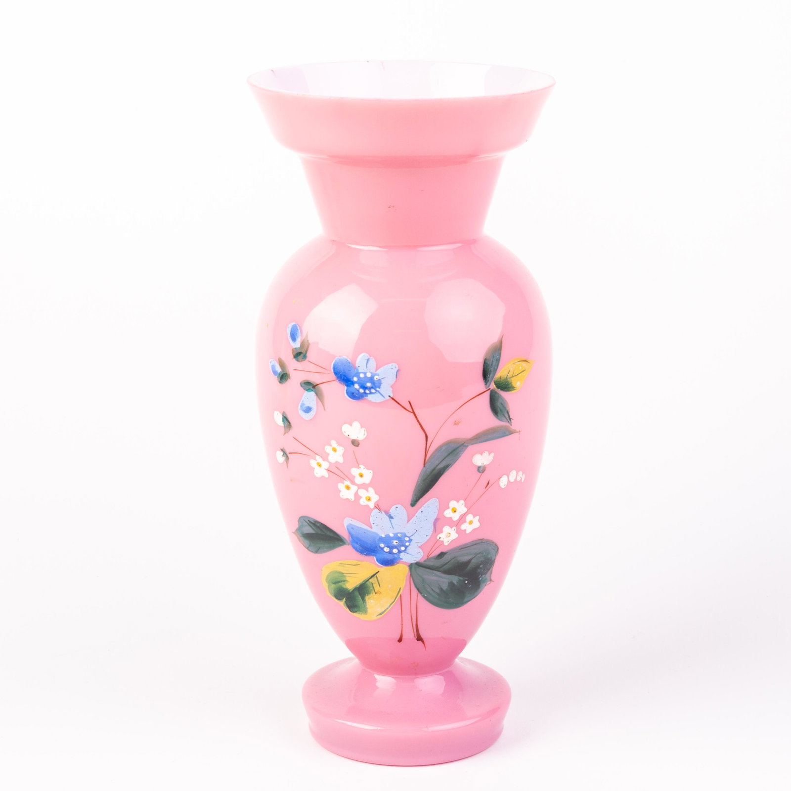 Art Deco Czech Opaline Enamel Painted Vase: DIMENSIONS APPROX 12x12x26CM. Please carefully study all photographs to get an accurate idea of the object. In good condition, as seen. Shipping is in-house and we ship internationally to US and rest