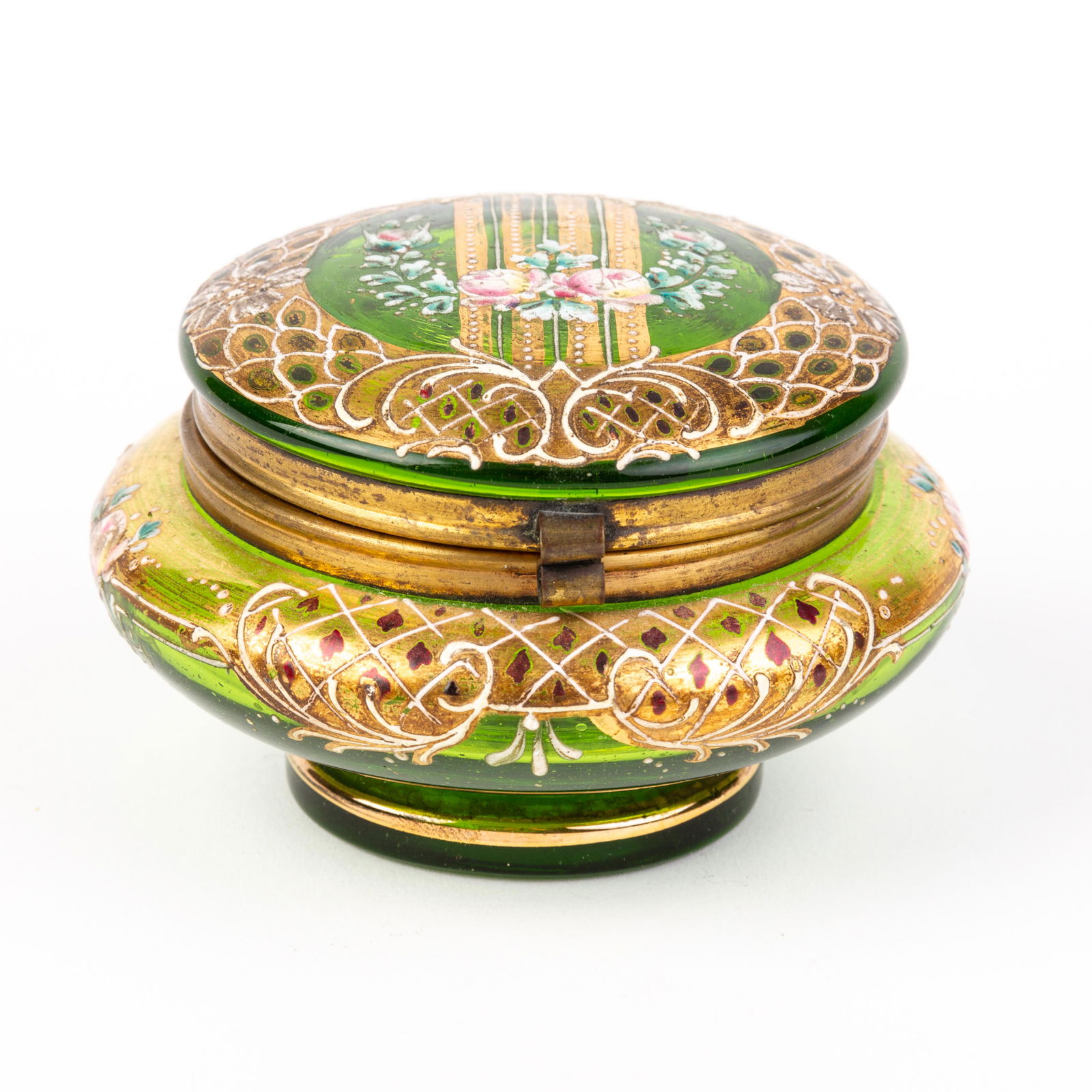 Czech Enamel Painted Glass Bomboniere: DIMENSIONS APPROX 11x11x6CM. Please carefully study all photographs to get an accurate idea of the object. In good condition, as seen. Shipping is in-house and we ship internationally to US and rest o