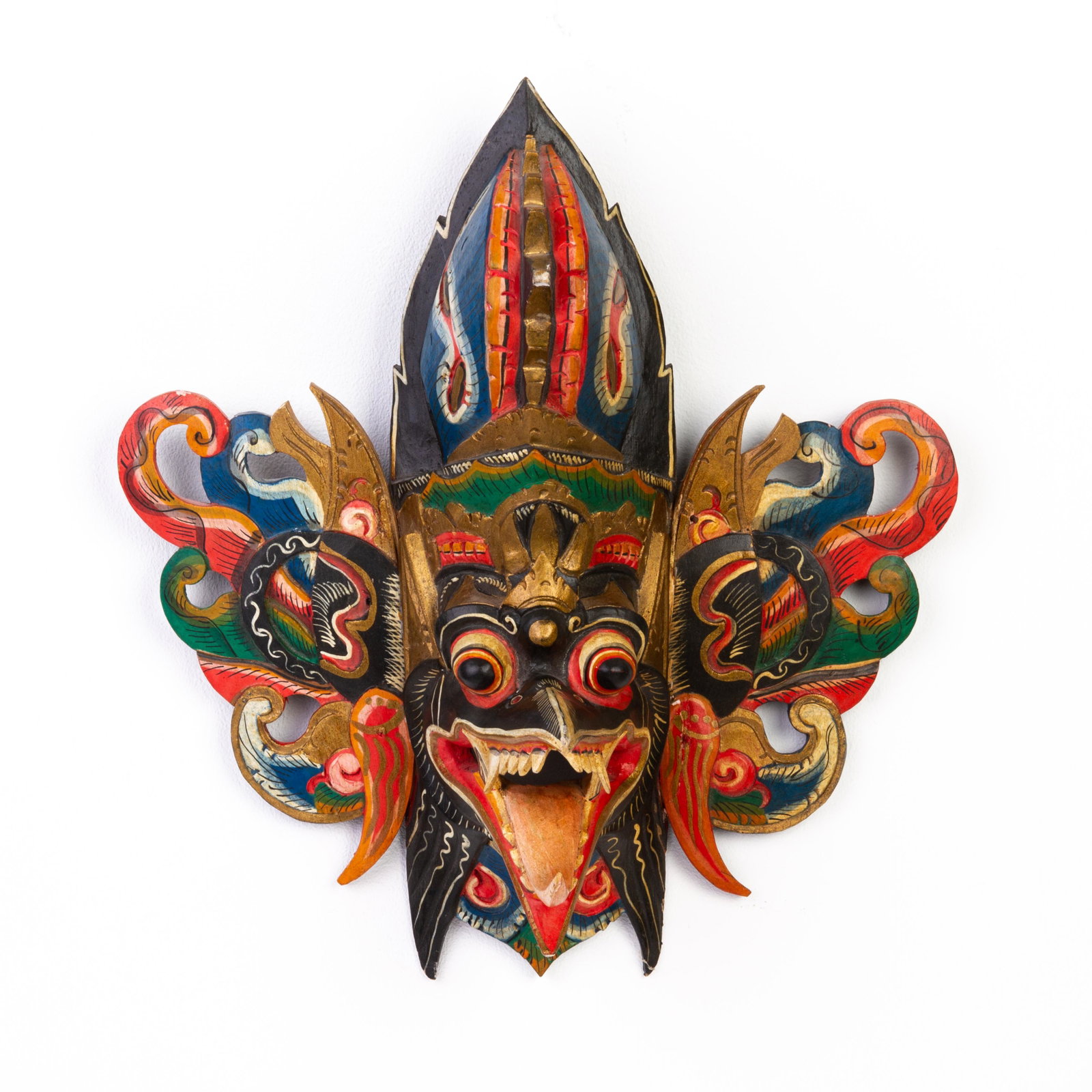 Indonesian Balinese Polychrome Carved Wood Mask: DIMENSIONS APPROX 36x37x16CM. Please carefully study all photographs to get an accurate idea of the object. In good condition, as seen. Shipping is in-house and we ship internationally to US and rest 