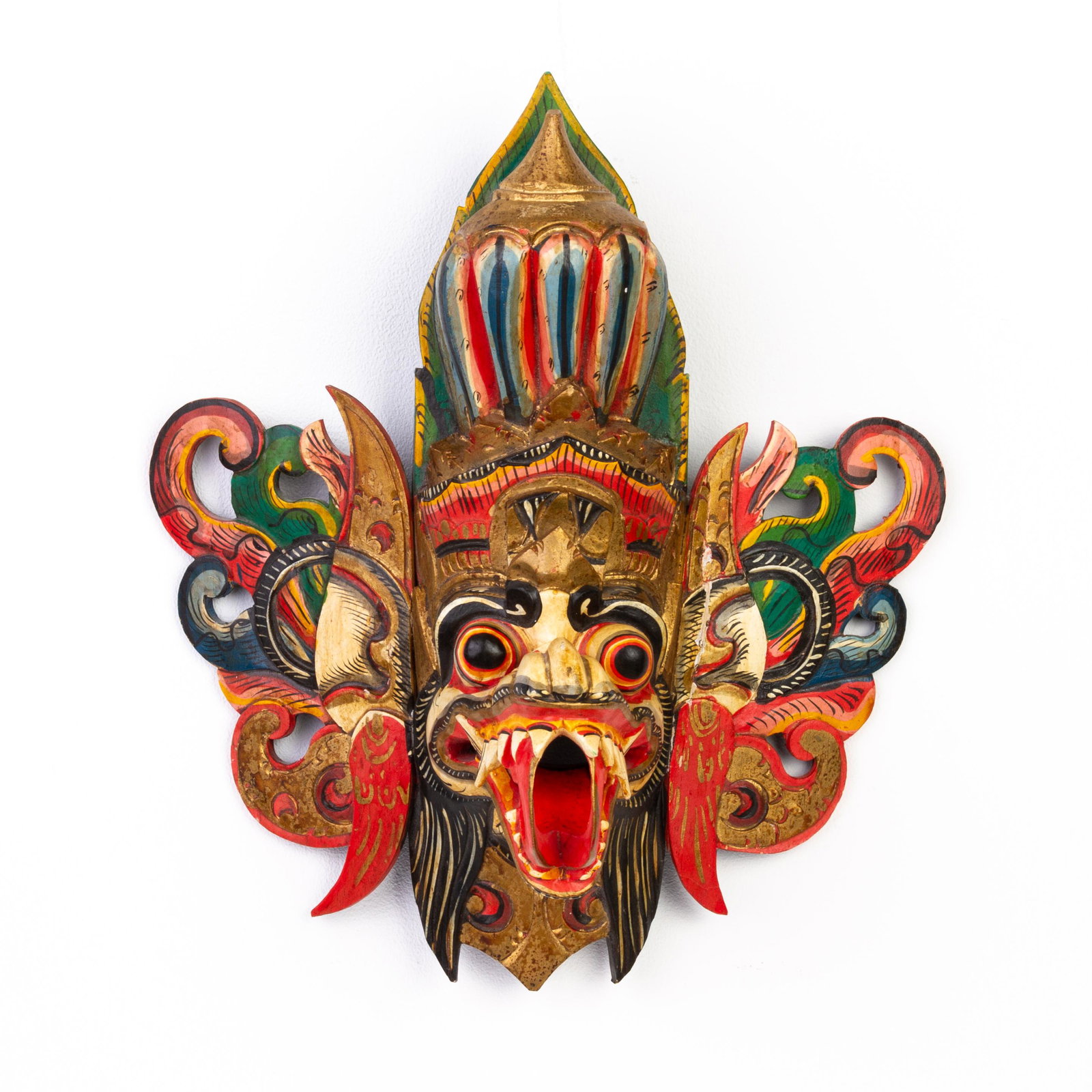 Indonesian Balinese Polychrome Carved Wood Mask: DIMENSIONS APPROX 36x37x16CM. Please carefully study all photographs to get an accurate idea of the object. In good condition, as seen. Shipping is in-house and we ship internationally to US and rest 