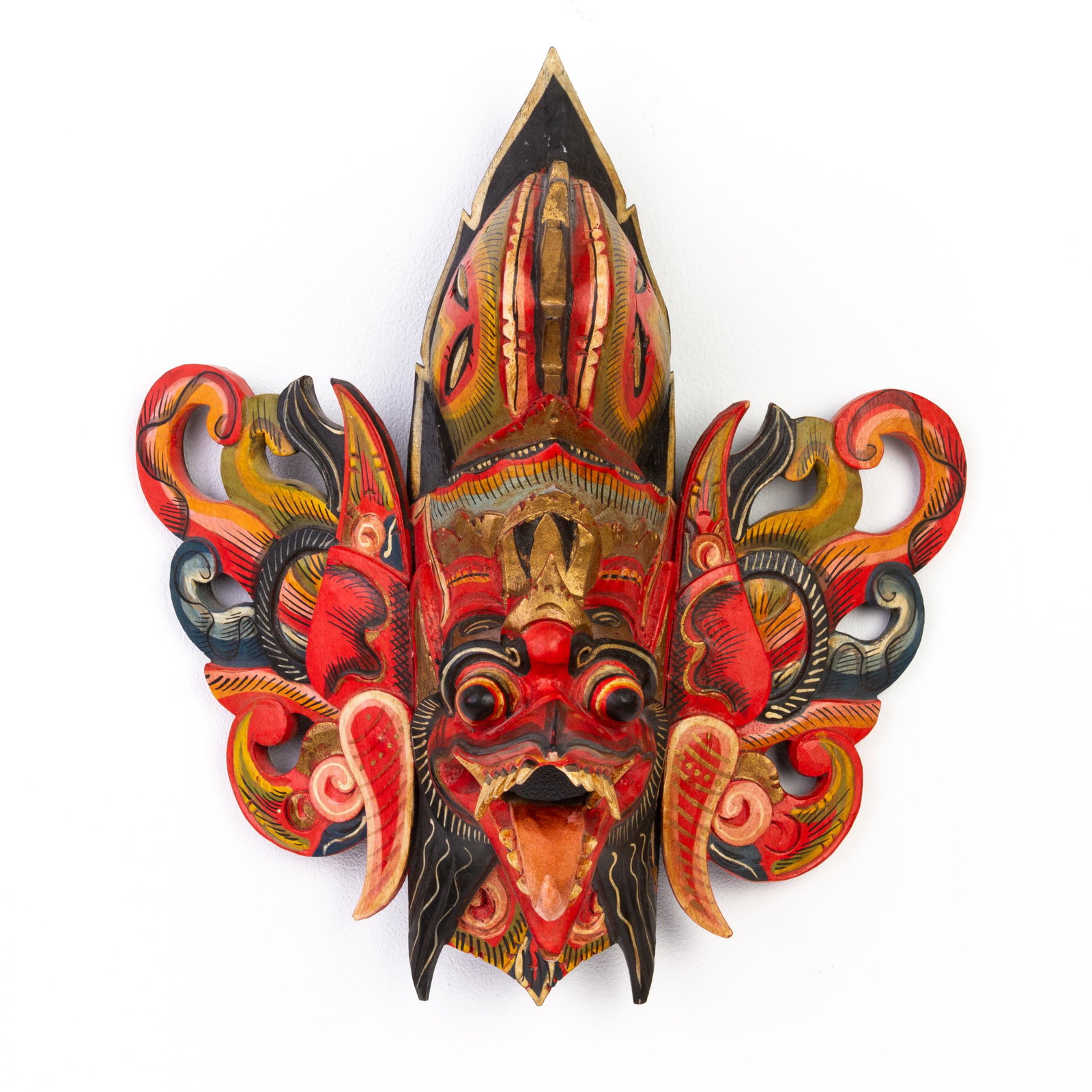 Indonesian Balinese Polychrome Carved Wood Mask: DIMENSIONS APPROX 36x37x16CM. Please carefully study all photographs to get an accurate idea of the object. In good condition, as seen. Shipping is in-house and we ship internationally to US and rest 