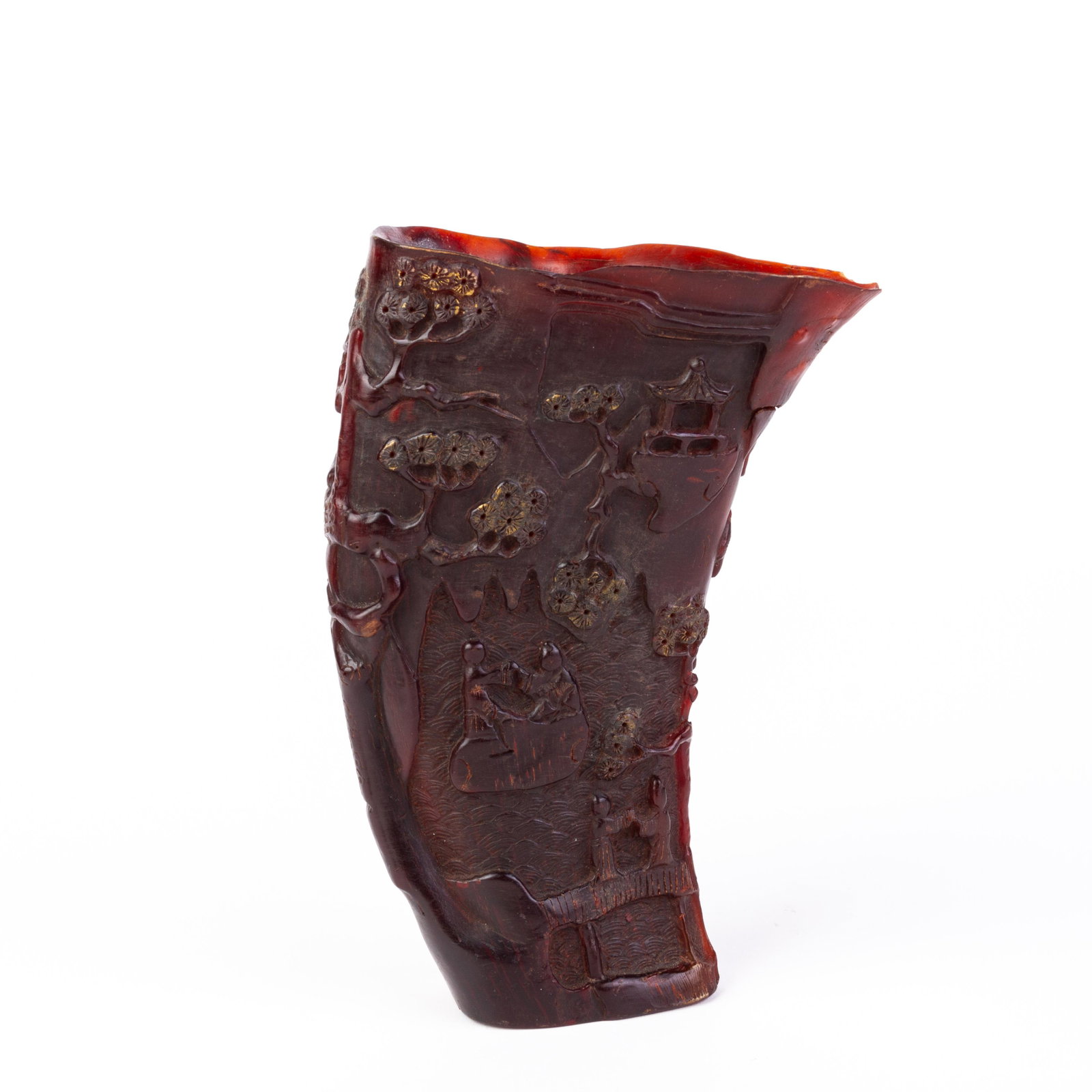 Chinese Carved Rhinoceros Horn Libation Cup with Seal Mark: DIMENSIONS APPROX 19x12x5CM. Please carefully study all photographs to get an accurate idea of the object. In good condition, as seen. Shipping is in-house and we ship internationally to US and rest o