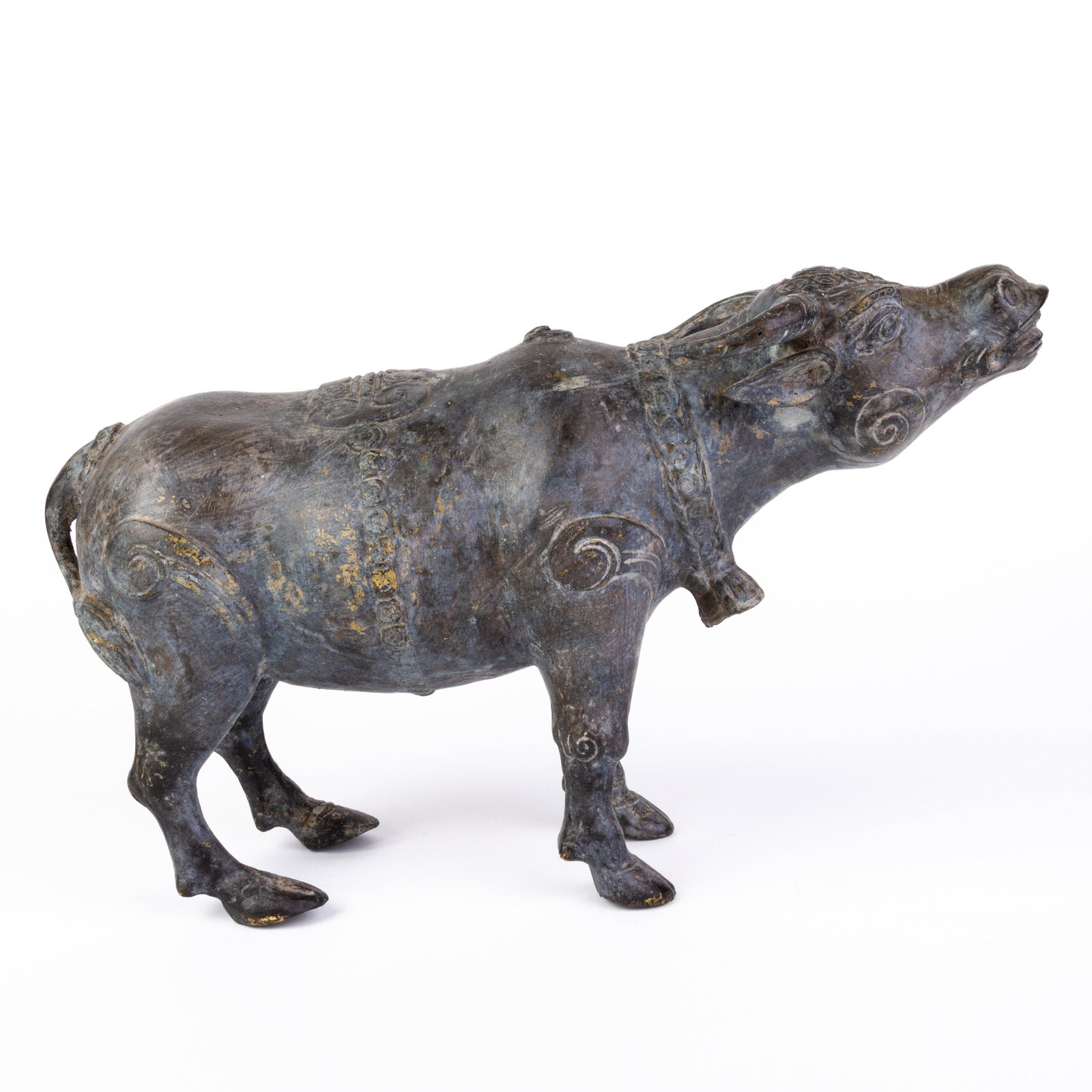 Chinese Gilded Bronze Tibetan Temple Ox Sculpture: DIMENSIONS APPROX 22x35x12CM. Please carefully study all photographs to get an accurate idea of the object. In good condition, as seen. Shipping is in-house and we ship internationally to US and rest 