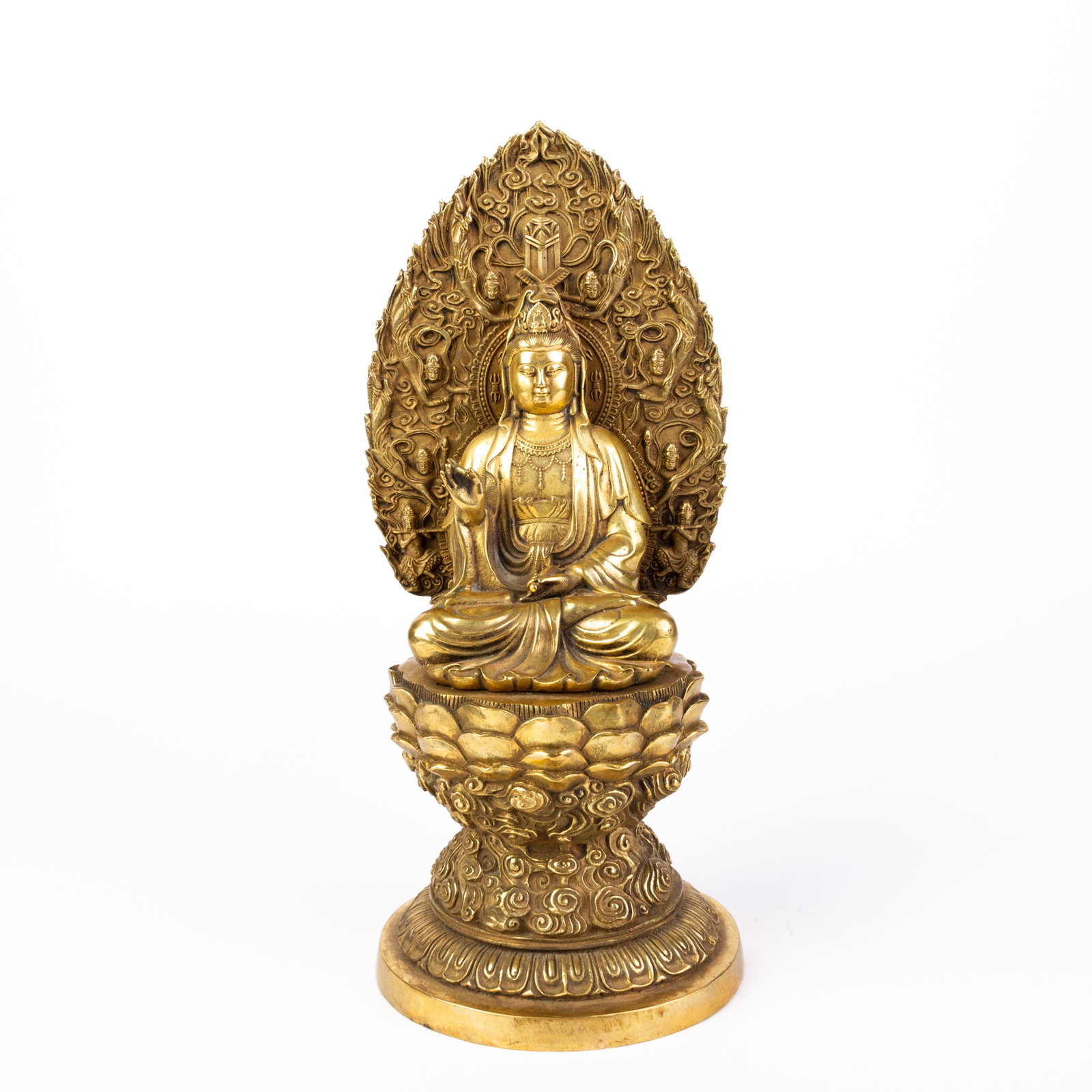 Chinese Tibetan Gilded Bronze Buddha Sculpture: DIMENSIONS APPROX 36x15.5x15.5CM. Please carefully study all photographs to get an accurate idea of the object. In good condition, as seen. Shipping is in-house and we ship internationally to US and r