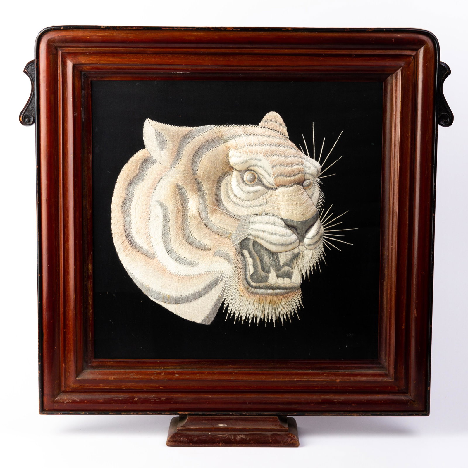 Japanese Embroidered Silk Panel of a Tiger Meiji: DIMENSIONS APPROX 78x76x13CM. Please carefully study all photographs to get an accurate idea of the object. In good condition, as seen. Shipping is in-house and we ship internationally to US and rest 
