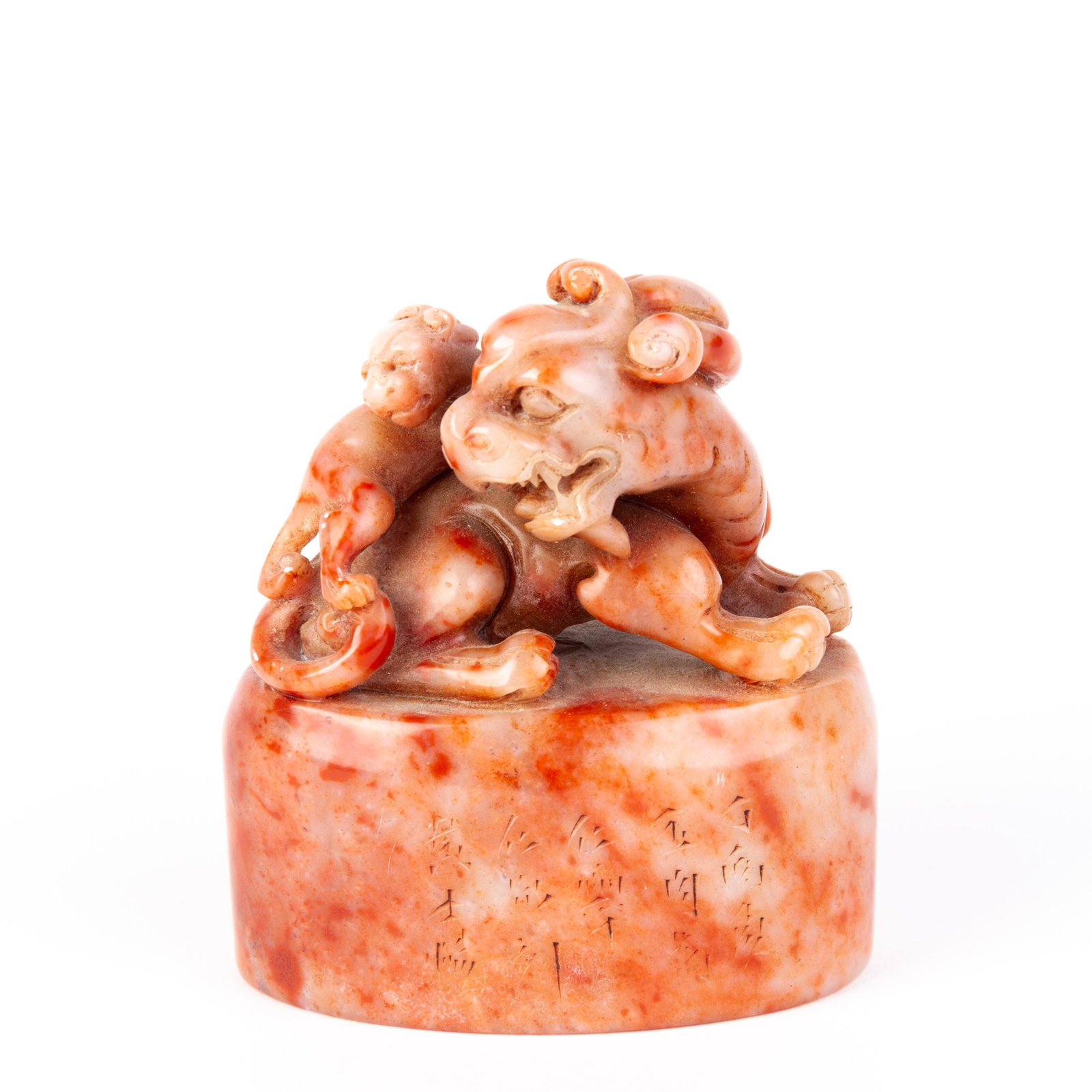 Chinese Carved Soapstone Seal Sculpture: DIMENSIONS APPROX 9x5x7.5CM. Please carefully study all photographs to get an accurate idea of the object. In good condition, as seen. Shipping is in-house and we ship internationally to US and rest o