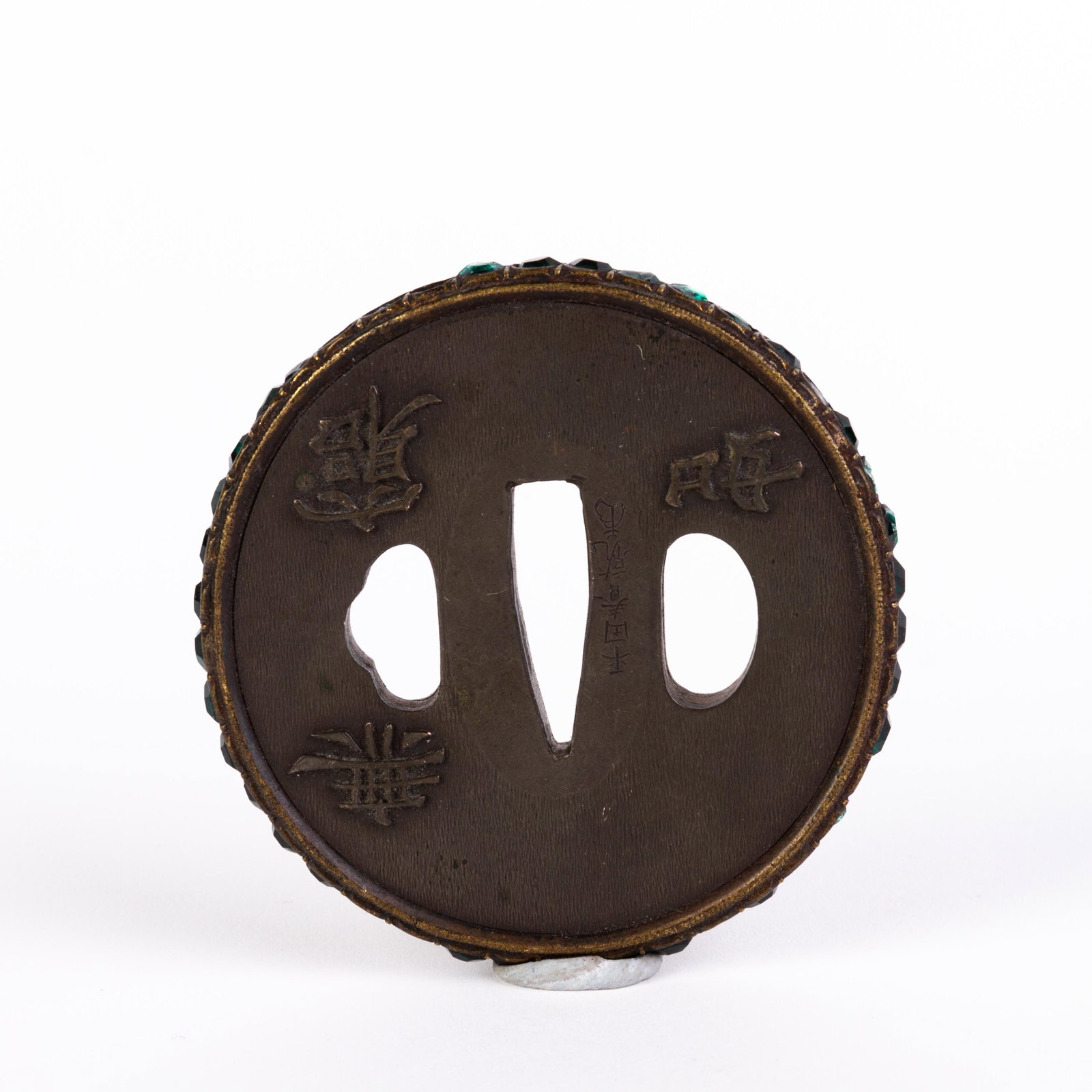Japanese Edo Bronze & Gems Samurai Tsuba Sword Guard: Please carefully study all photographs to get an accurate idea of the object. In good condition, as seen. Shipping is in-house and we ship internationally to US and rest of the world. You may follow o