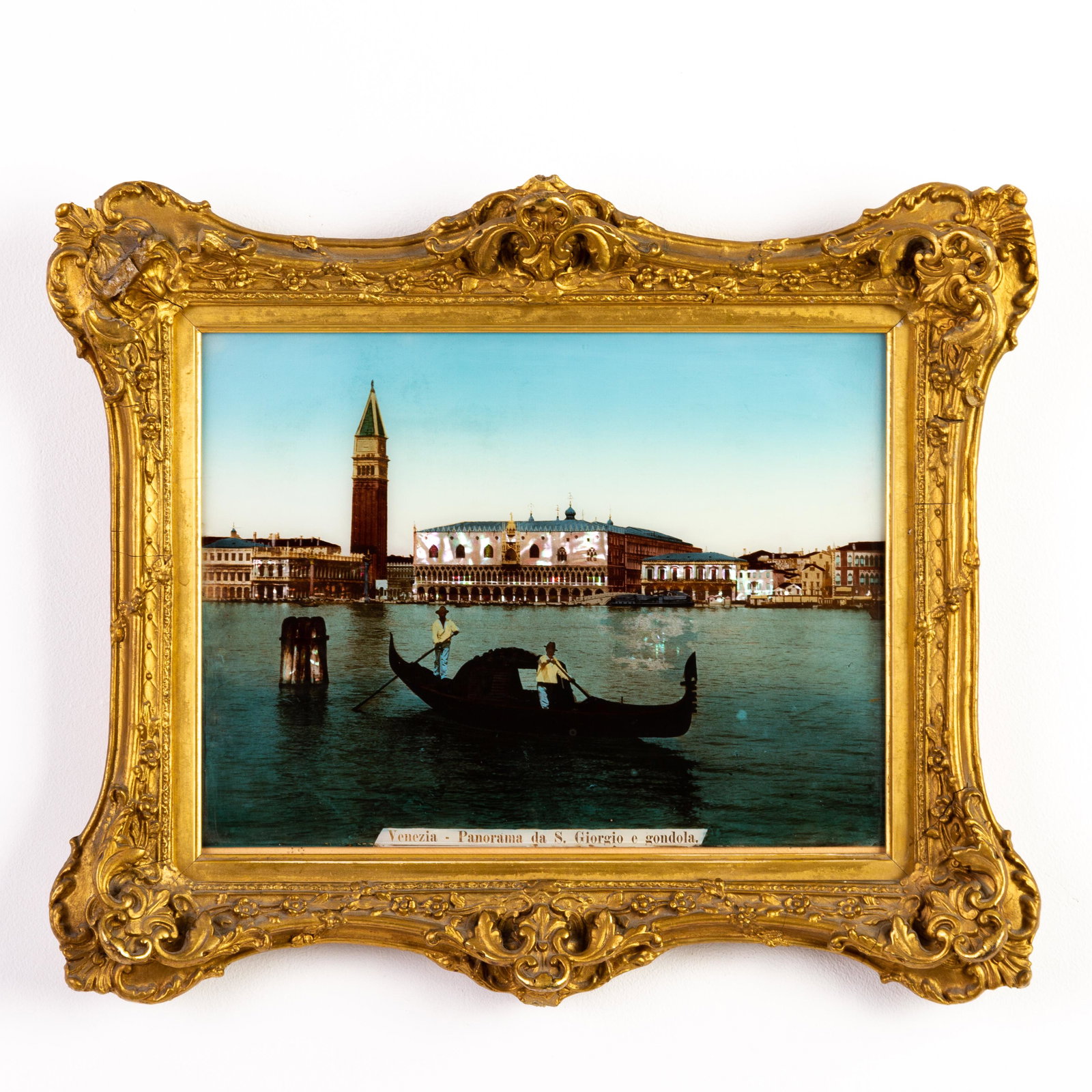 Mother of Pearl Crystoleum of Venetian Gondola: DIMENSIONS APPROX 44x46x8CM. Please carefully study all photographs to get an accurate idea of the object. In good condition, as seen. Shipping is in-house and we ship internationally to US and rest o