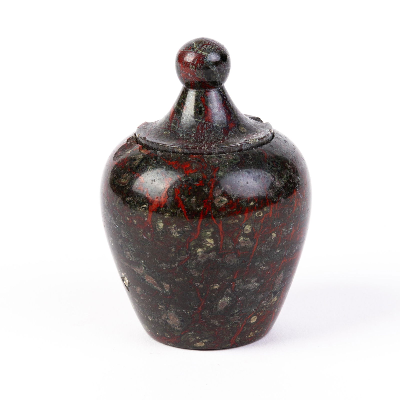 Carved Bloodstone Lidded Miniature Urn 19th Century (1 of 7)