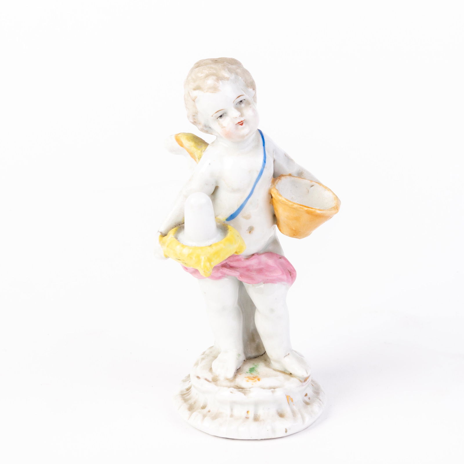 18th Century Porcelain Cherub Thimble Holder: DIMENSIONS APPROX 14x6x6CM. Please carefully study all photographs to get an accurate idea of the object. In good condition, as seen. Shipping is in-house and we ship internationally to US and rest of