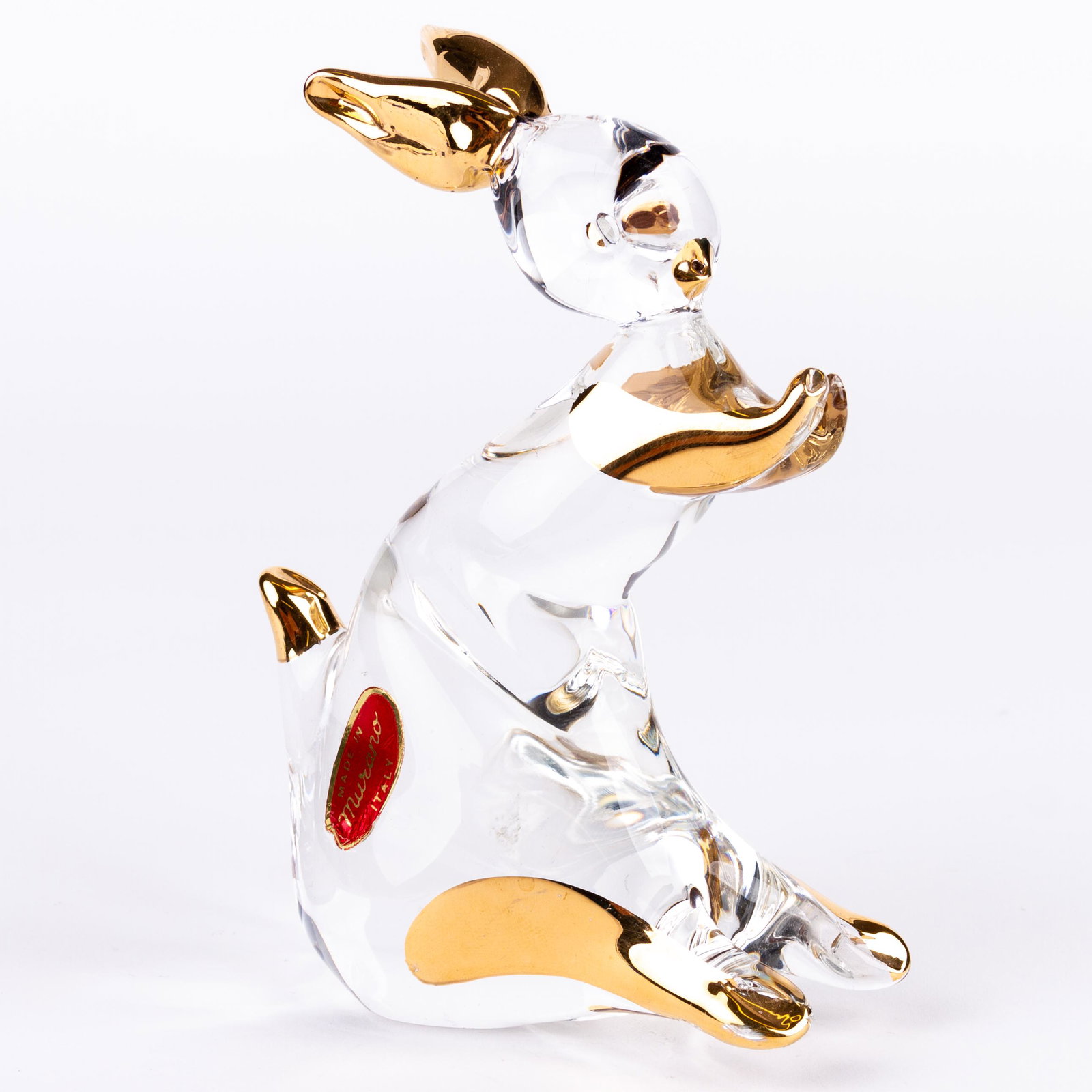 Murano Venetian 24KT Gold Glass Rabbit Sculpture: DIMENSIONS APPROX 10x5x14CM. Please carefully study all photographs to get an accurate idea of the object. In good condition, as seen. Shipping is in-house and we ship internationally to US and rest o