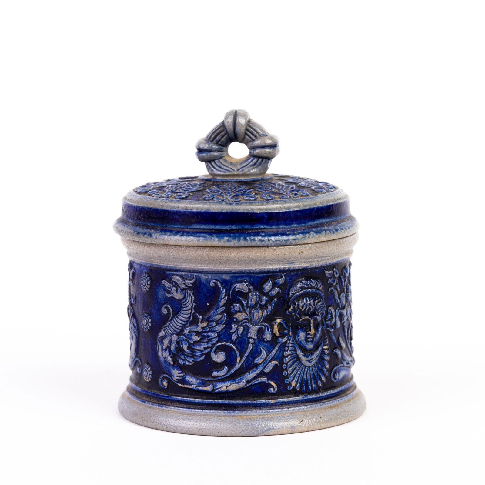 German Westerwald Salt Glazed Pottery Tobacco Jar 19th C (1 of 8)