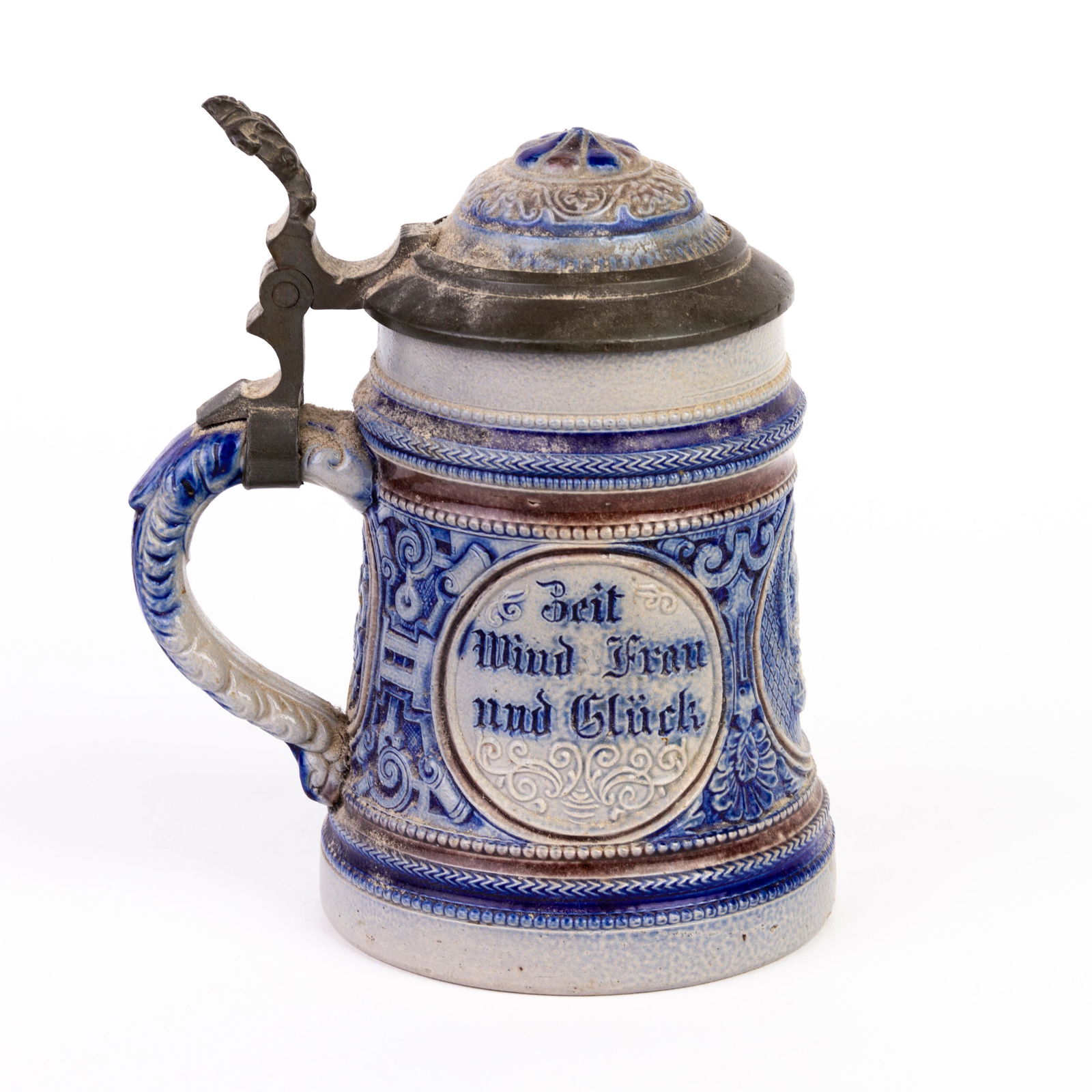 German Westerwald Salt Glazed Pottery Tankard Beer Stein 19th C (1 of 6)