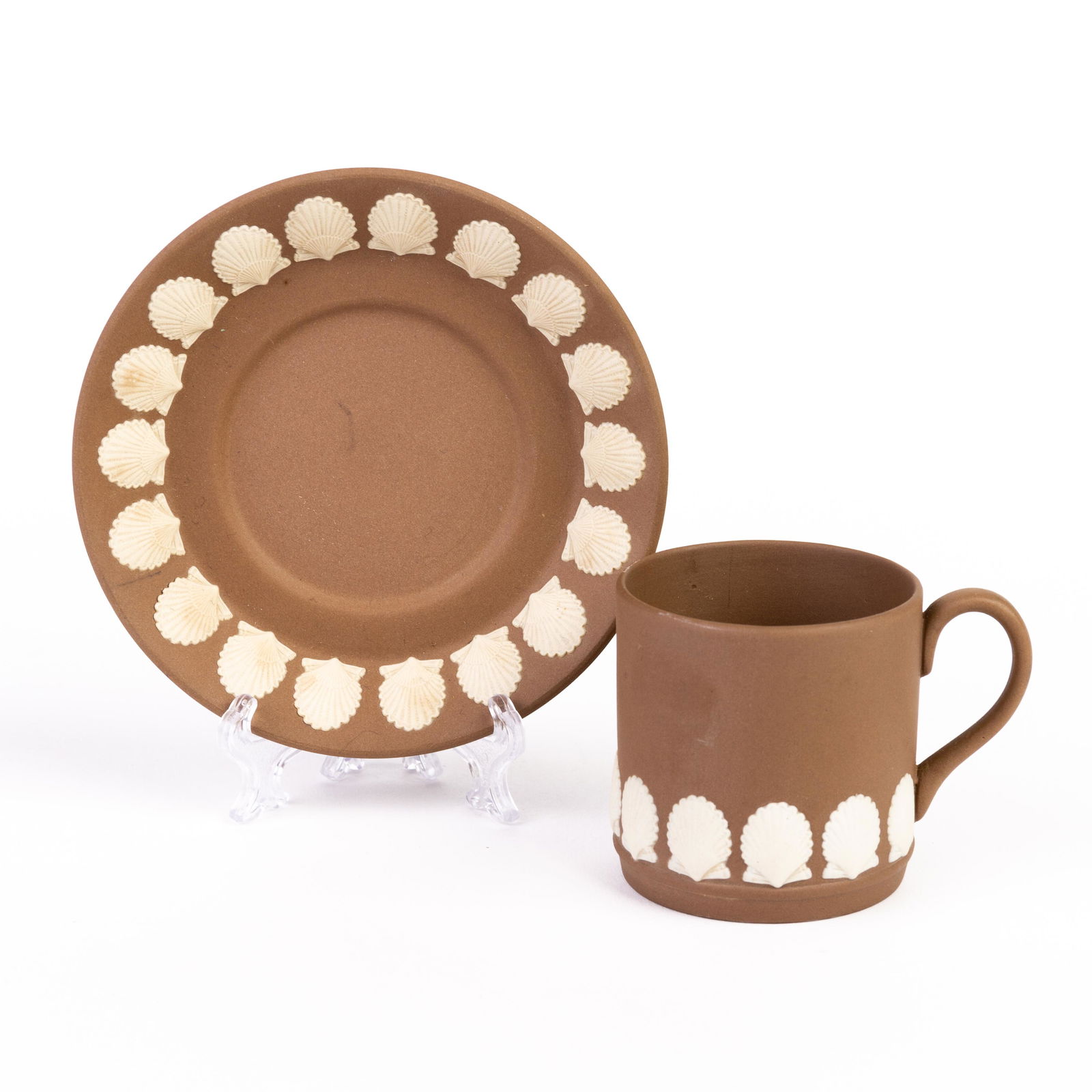 Wedgwood Brown Jasperware Seashell Demitasse & Saucer (1 of 8)