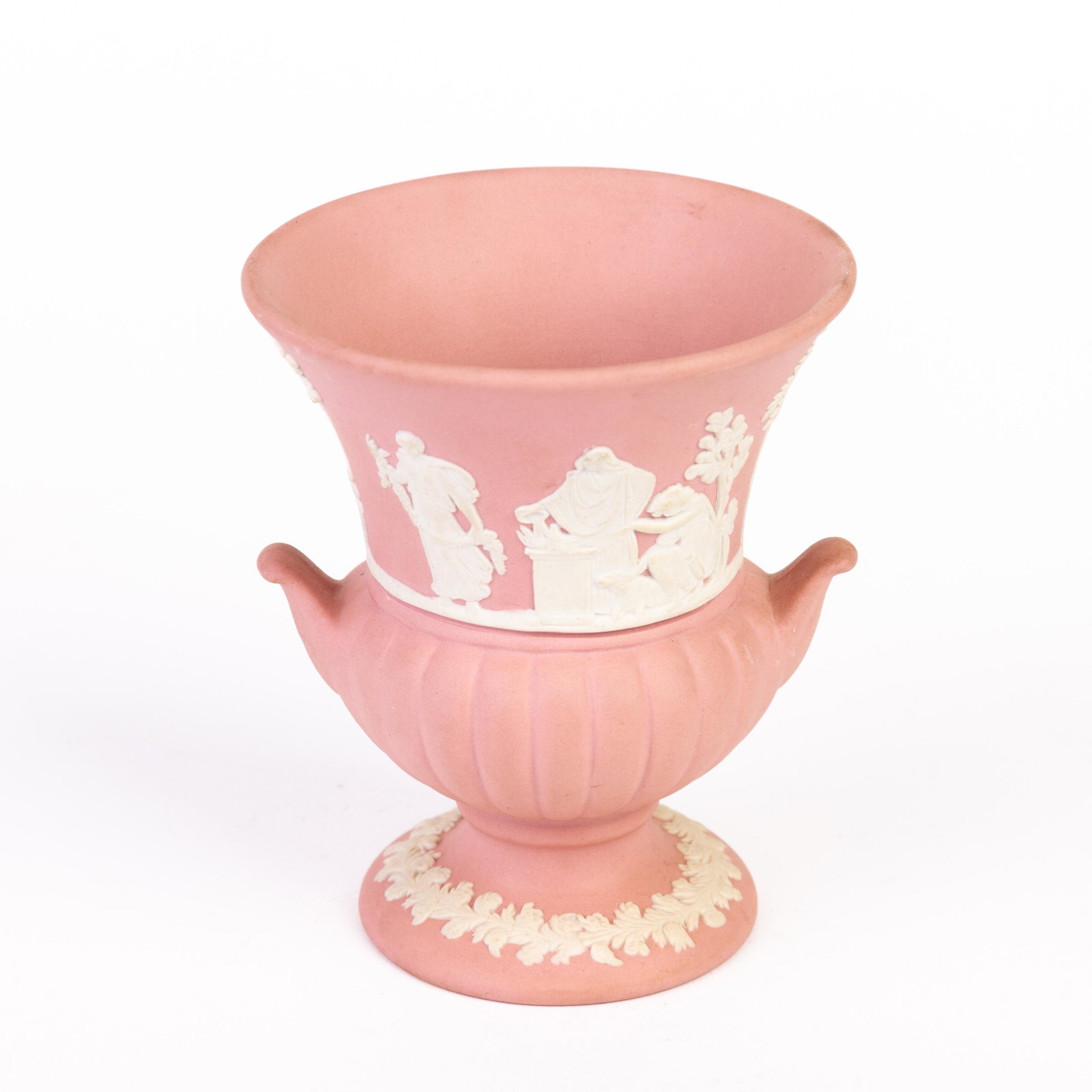 Wedgwood Pink Jasperware Neoclassical Urn Vase: DIMENSIONS APPROX 7x7x9CM. Please carefully study all photographs to get an accurate idea of the object. In good condition, as seen. Shipping is in-house and we ship internationally to US and rest of