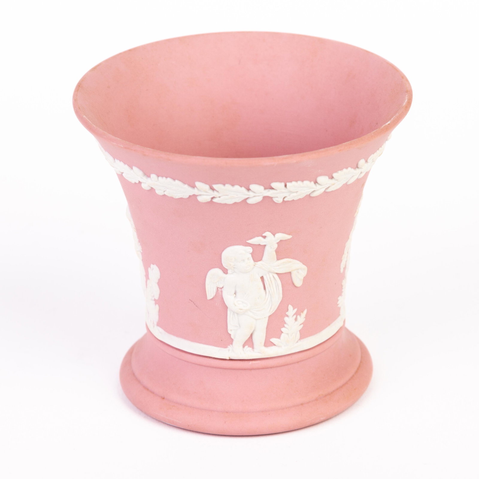 Wedgwood Pink Jasperware Neoclassical Urn Vase: DIMENSIONS APPROX 9x9x9CM. Please carefully study all photographs to get an accurate idea of the object. In good condition, as seen. Shipping is in-house and we ship internationally to US and rest of