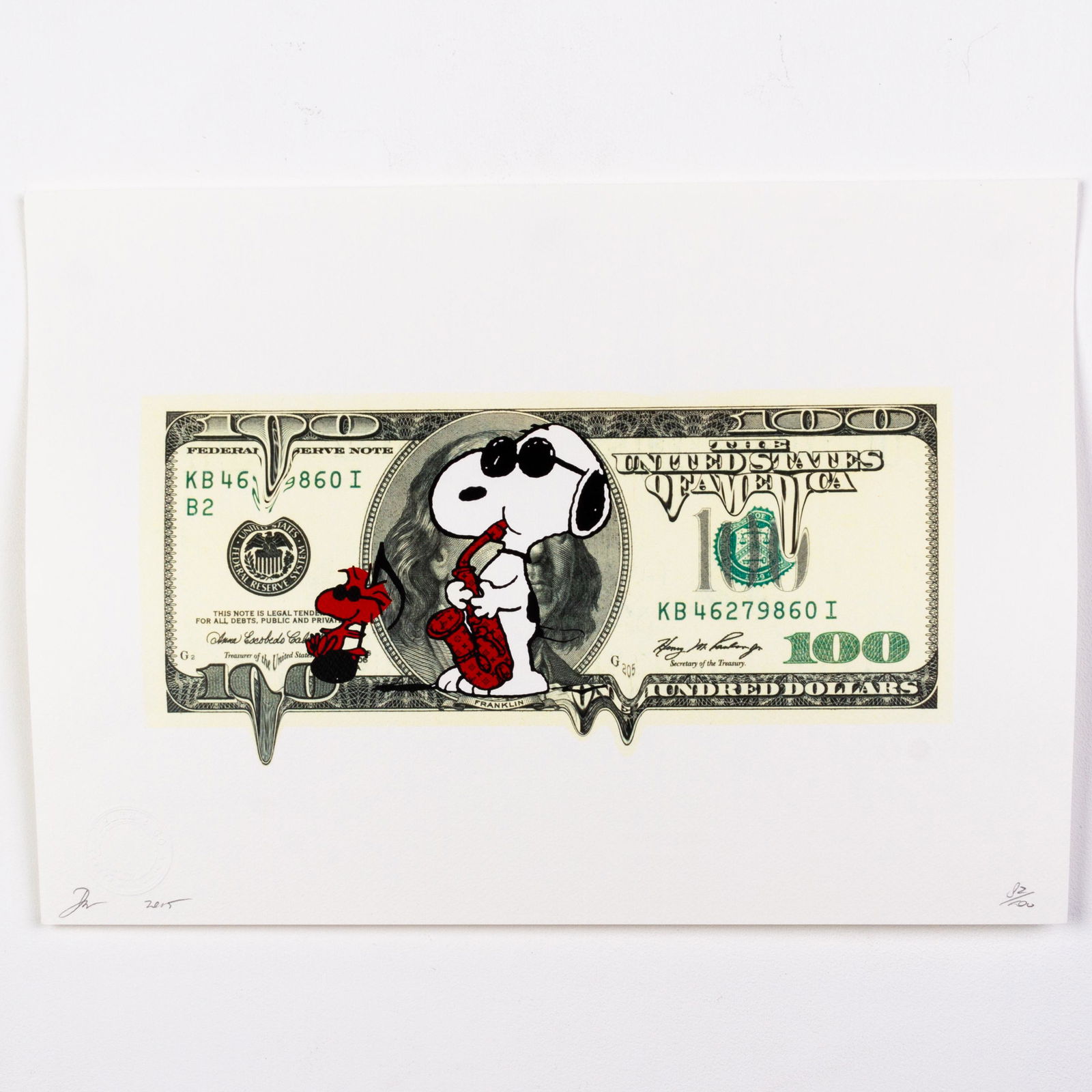 Death NYC Signed Limited Ed Pop Art Print Snoopy Dollar Bill (1 of 5)