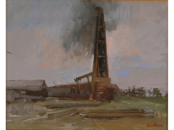 Markos, Lajos - Oil Rig: Oil on board, signed lower right Lajos Markos, undated. Measures: 16" x 20" Gold leaf frame: 20" x24" Condition: Very good