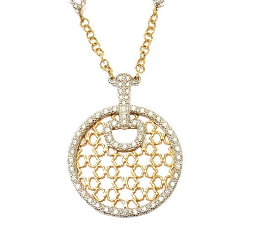 Charriol 18k Yellow + White Gold Diamond Necklace: Charriol Logo 18k Yellow + White Gold Diamond Large Pendant Necklace Charriol Logo 18k Yellow + White Gold Diamond Large Pendant Necklace Product Description About This Piece: Metal: 18k Yellow + Whit