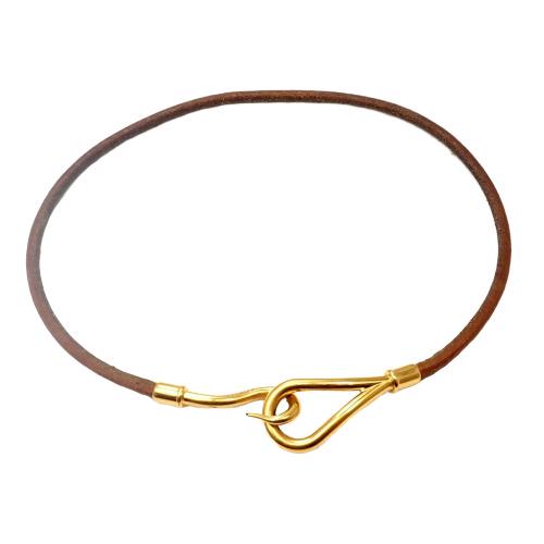 Hermes Yellow Metal Costume Leather Choker Necklace (1 of 7)