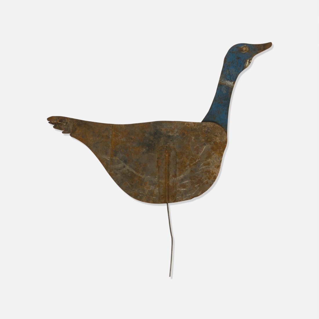 Folk Art, Goose Decoy: USA, early 20th century paint, metal 24 x 27; 1.5 lbs Early cut metal goose decoy with hand-drawn features. Provenance: Private collection, NYC primitive, make do, antique, hunting, outsider