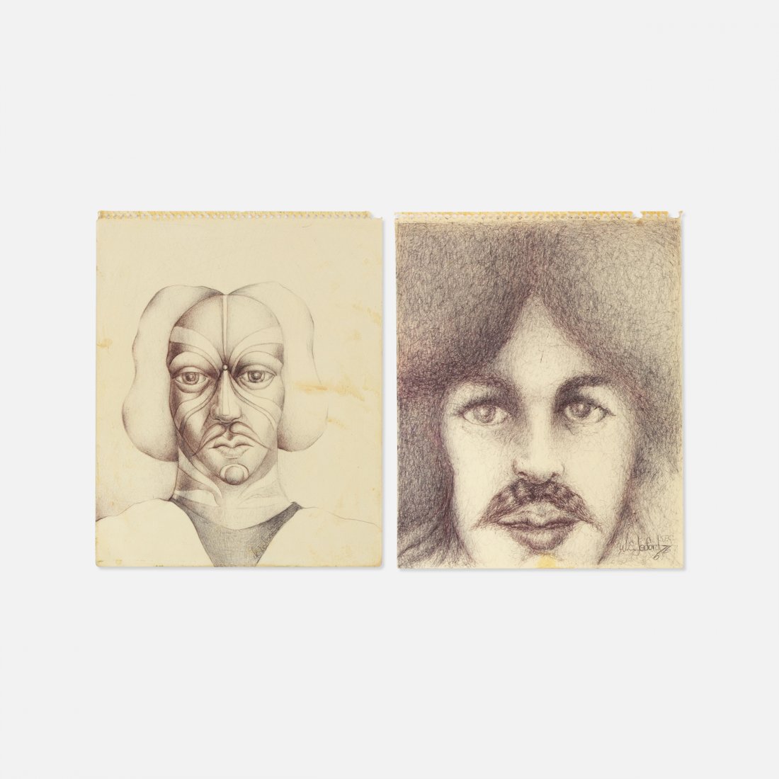 William Ledford, Two Drawings: USA, 1976 ink, paper 8" x 10" Two drawings by William Ledford of possible lovers, and members of the Angels of Light Free Theater Commune. Signed and dated. Provenance: Estate of William Ledford; Priv