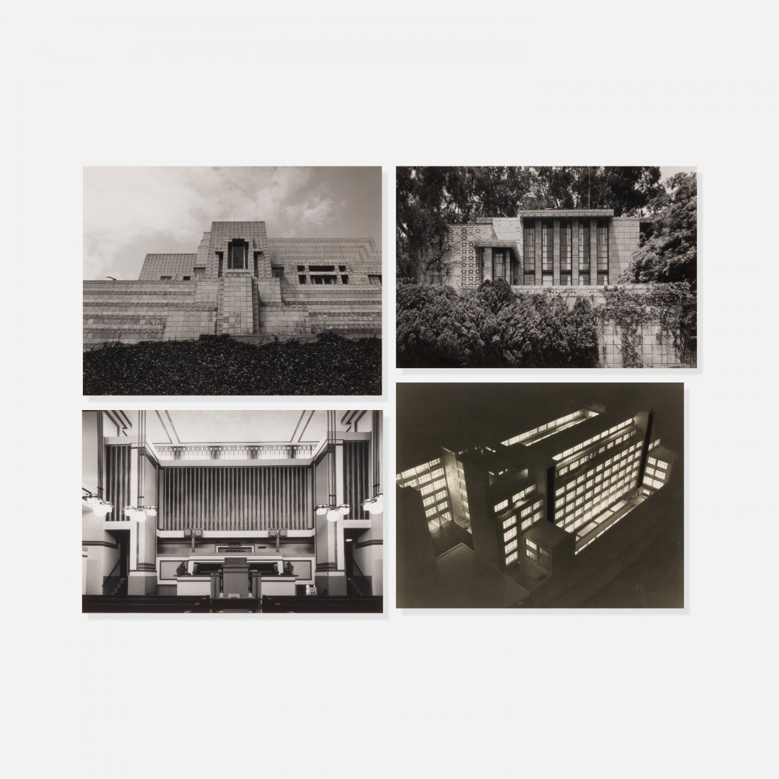 Yukio Futagawa, Four Photographs: USA, 20th c. silver gelatin prints each 11.75" x 9 1/16" mat 20" x 16" Four original photographs of Frank Lloyd Wright buildings. Futagawa was an acclaimed architectural photographer and founder of Gl
