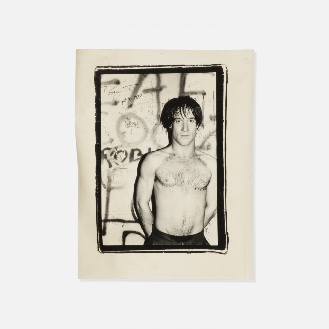 Anonymous, Photograph of Lance Loud: NYC, 1980s silver gelatin print 14" x 11" Photograph of Lance Loud against graffiti wall by unknown photographer. key: gay, photography, nyc, subculture, counter culture, andy warhol, new wave, punk
