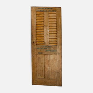 19th Century, Whaleship Door: USA, 1860 wood, paint 66” x 25” x 1” Askew, grain-painted door with louvered slats from noted Whaleship Admiral Blake (Marion, Massachusetts), captained by William C. Hathaway, consi