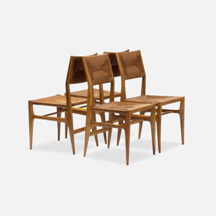 Gio Ponti, Model 116 Dining Chairs: Italy, c. 1950 walnut, cord 34&rdquo; x 17&rdquo; x 21.5&rdquo; Set of four Model 116 dining chairs by Gio Ponti for Singer & Sons in walnut with cord seats and backrests. Tags: italy, italian, gio po