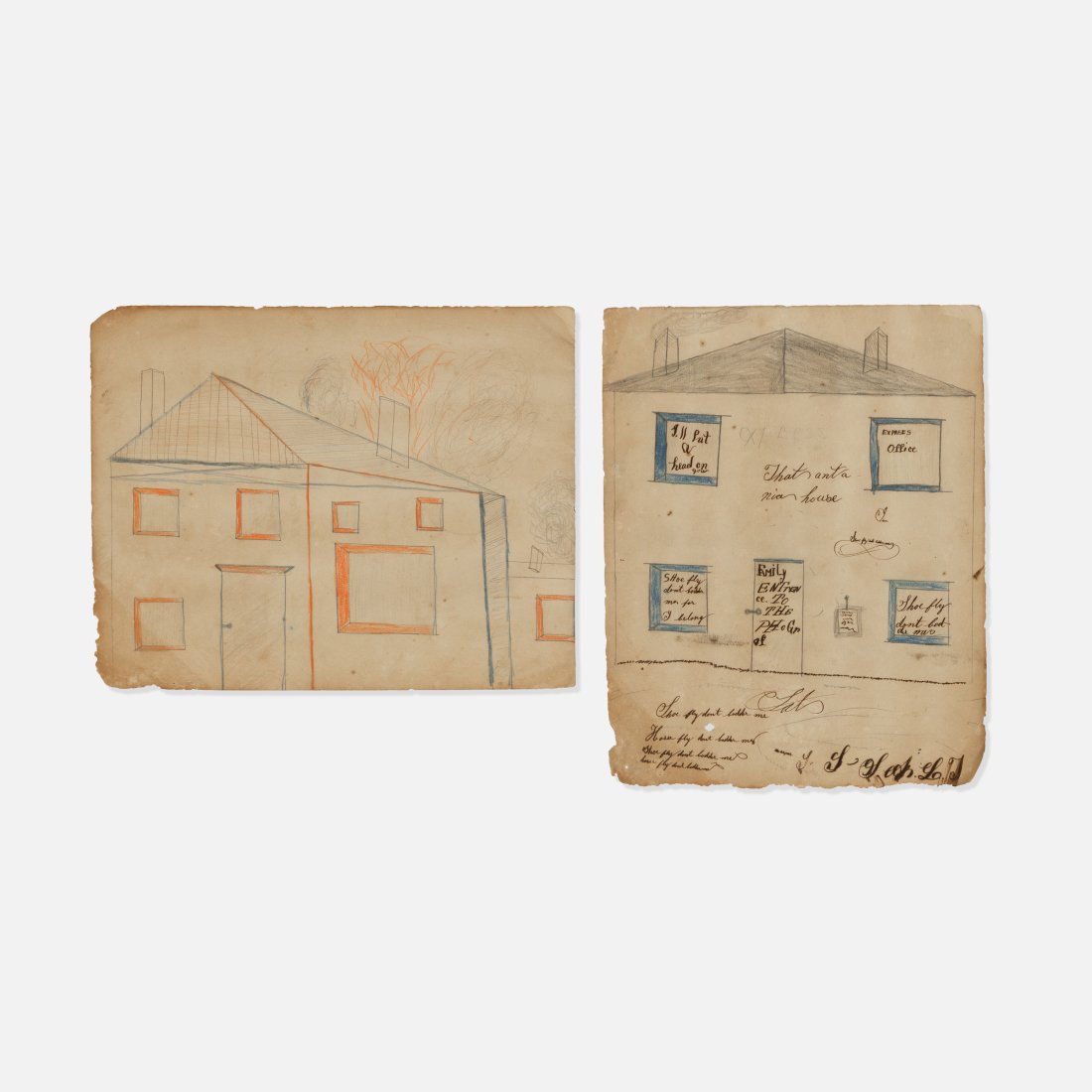 Child Art, Two Building Drawings (1 of 3)