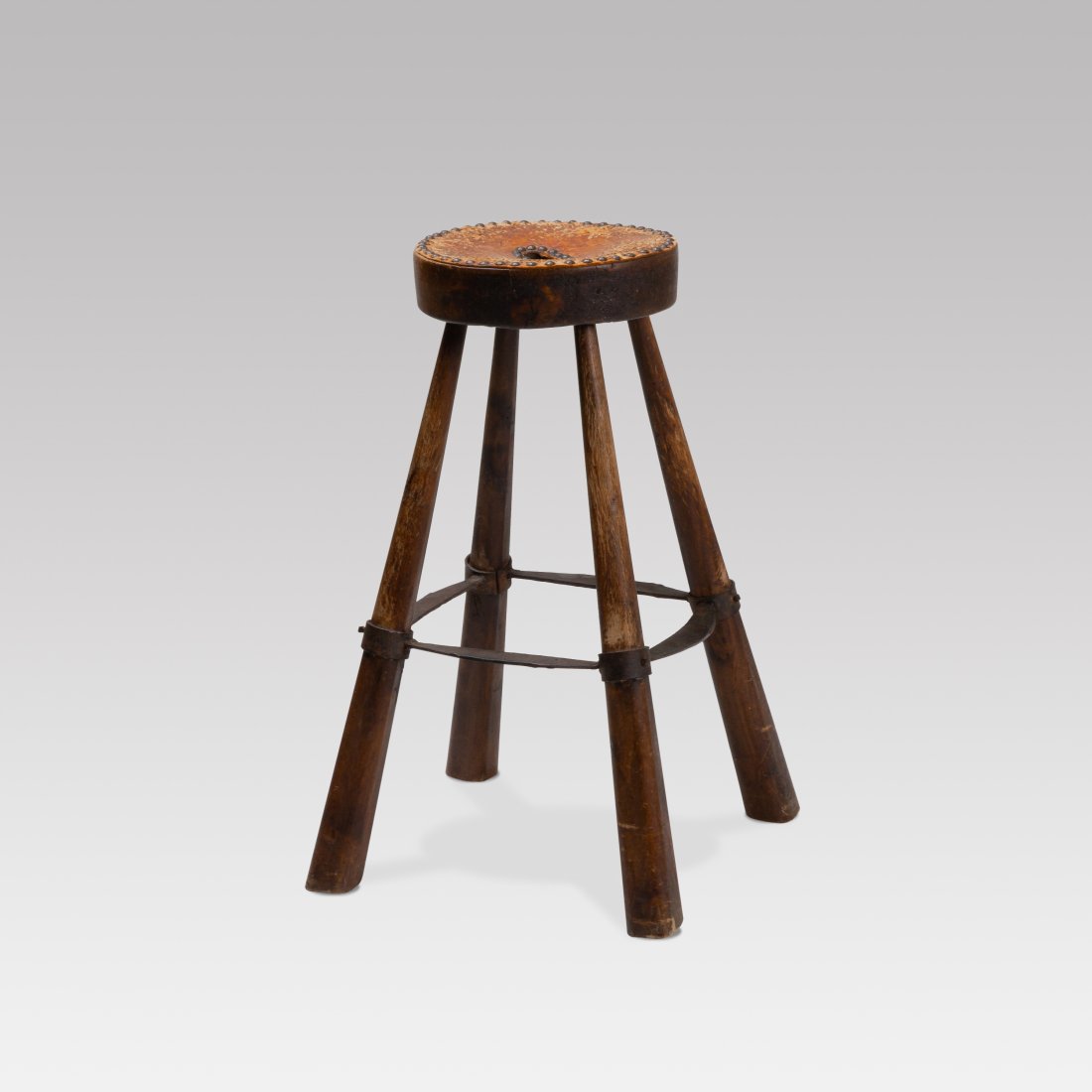19th Century, Forged Iron and Leather Stool (1 of 3)
