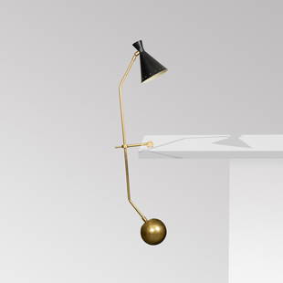 Attributed to Roberto Menghi, Libra-Lux Lamp: Italy, 1950 brass, enameled aluminum 6" x 36 1/2" Libra-Lux adjustable desk lamp with counter balance, attributed to Roberto Menghi, manufactured and distributed by Lamperti. Tags: modernist, bauhaus,