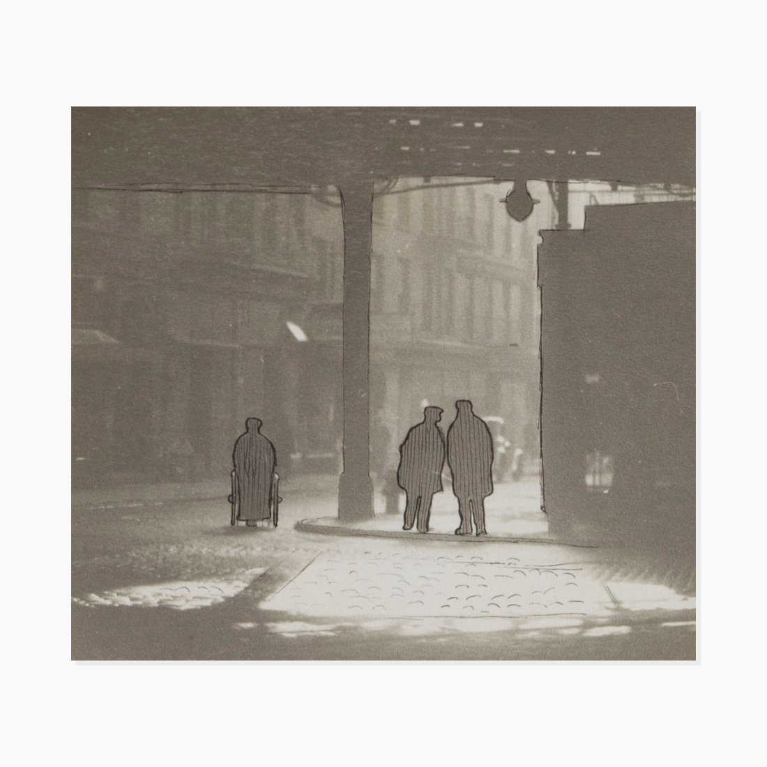 Anonymous, New York, Under the El': USA, c. 1920 gelatin silver print 4 1/4” x 3 3/4” Scene under the elevated train with hand-drawn embellishments to the print. Tags: photograph, photography, new york city, bridge, subway, 