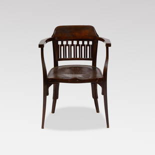 Otto Wagner, J&J Kohn, No. 714 Armchair: Austria, 1906/1920s bentwood, screws 32 1/4&rdquo; x 24&rdquo; x 21&rdquo; 18 1/2&rdquo; seat No. 714 armchair produced by Jacob and Josef Kohn, design attributed to Otto Wagner, with secessionist cut