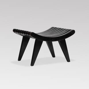 Edward Durell Stone, Stool: USA, 1945 oak, lacquer 14" x 20 1/2" x 18" Stool by Edward Durell Stone for Fulbright Furniture. Tags: modern, modernist, modernism, artist, design, accent, table, architect, mid century, seating