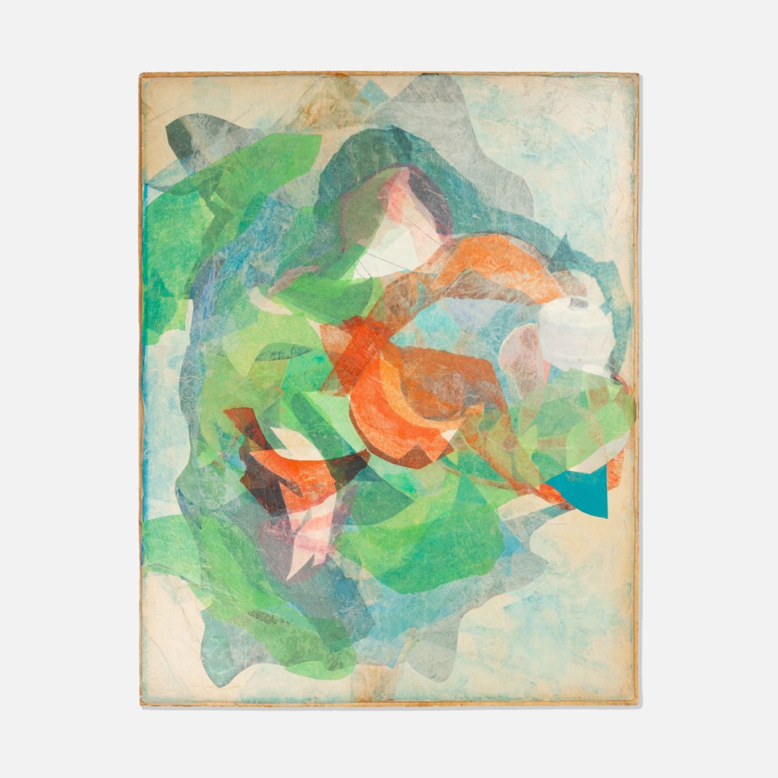 Anonymous, Abstract Collage: USA, 1960s tissue paper on board 19 1/4" x 24 1/4" Anonymous abstract collage with applied tissue paper forms. Tags: modern, modernist, modernism, original artwork, wall, self taught, outsider, folk a