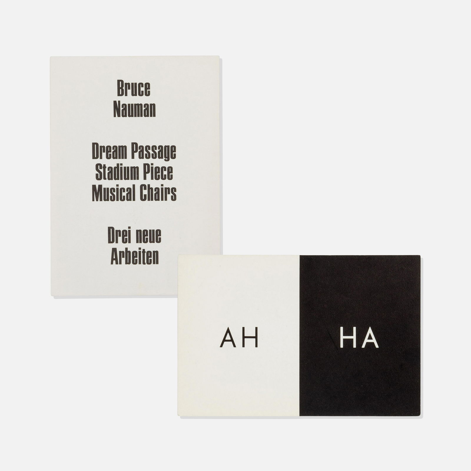 Bruce Nauman, Two Invites: USA, 1980-83 printed matter 5 3/4” x 4 1/8” largest Two postcard invites for Bruce Nauman exhibitions at Museum Haus Esters, Krefeld. Tags: modern, modernist, modernism, design, artist, co