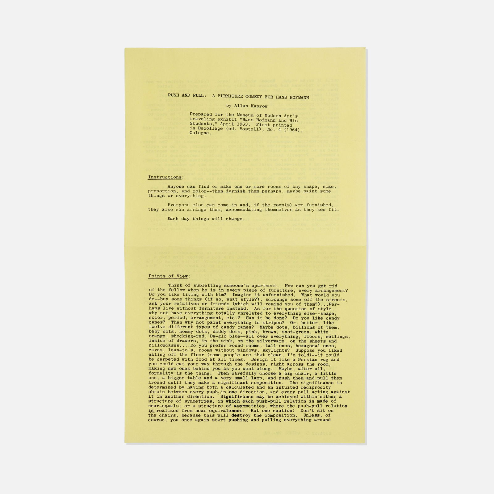 Allan Kaprow, A Furniture Comedy for Hans Hofmann (1 of 2)