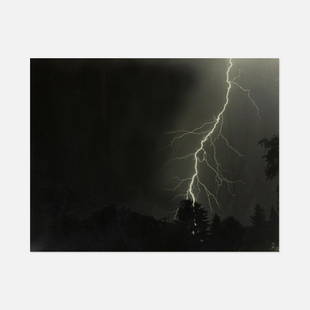 Thomas R. Branoff, Lightning Strike: USA, Mid 20th Century gelatin silver print 20 1/4” x 16 1/4” frame 13 1/2” x 10 1/2” aperture Photograph of a lightning strike by Thomas R. Branoff. Signed in pen to mat