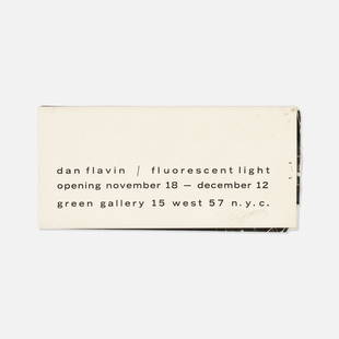 Green Gallery, Invitation, Signed by Flavin: USA, 1964 printed matter 29” x 3 1/2” Rare folding invitation published by Green Gallery on the occasion of Fluorescent Light, the second showing of fluorescent tube work (icons) by Dan