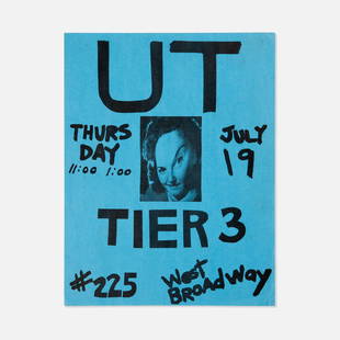 Tier 3, Ut Flyer: NYC, 1979 printed matter 11” x 8 1/2” Flyer for a concert by Ut at the downtown club, Tier 3, or TR3 known for hosting important No Wave concerts from its inception in 1979 to eviction