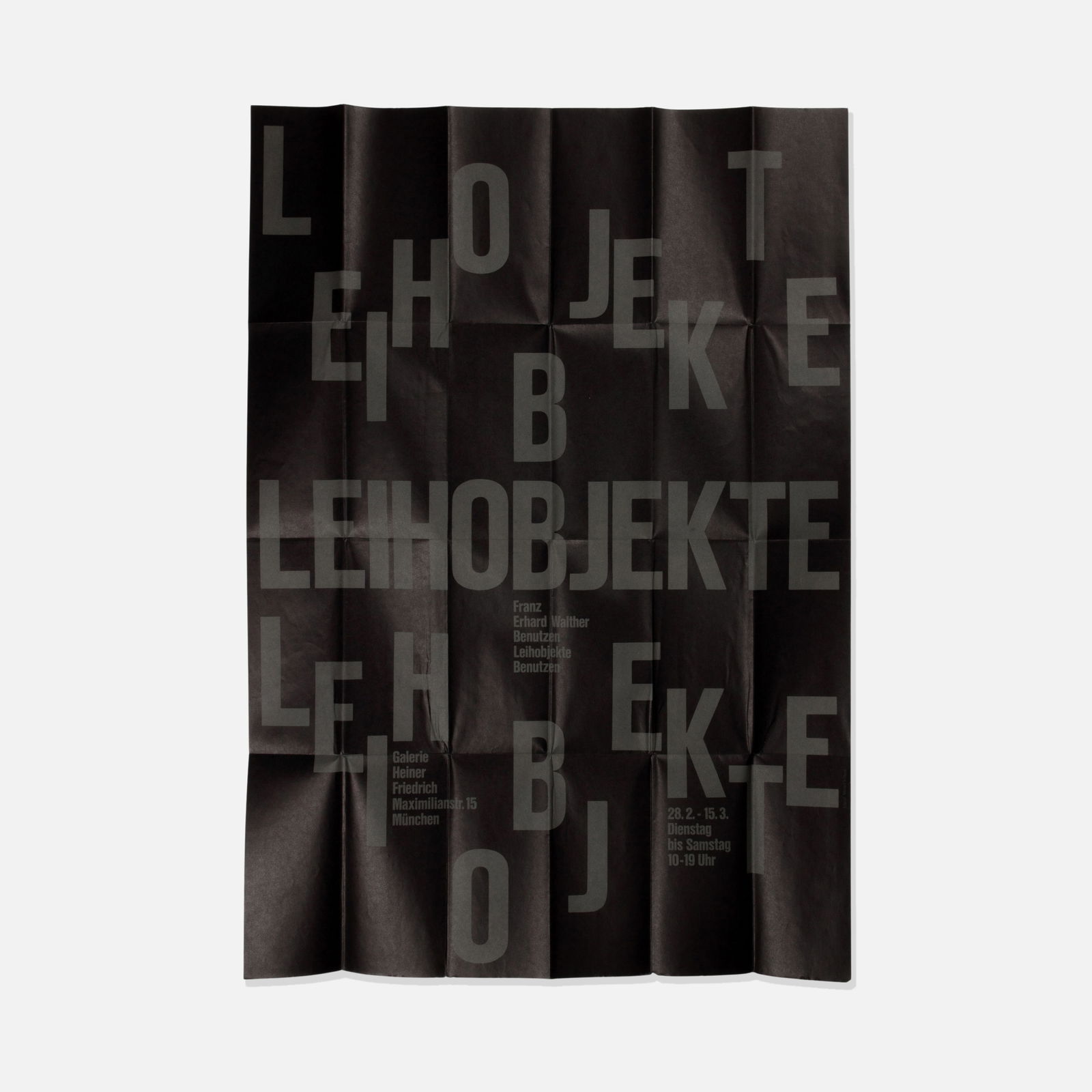 Galerie Heiner Friedrich, Franz Erhard Walther, Poster: Germany, 1967 printed matter 33” x 23” Poster to accompany Benutzen/Leighobjekte Benutzen by Franz Erhard Walther at Galerie Heiner Friedrich, from February 28-March 15, 1967. Double sided