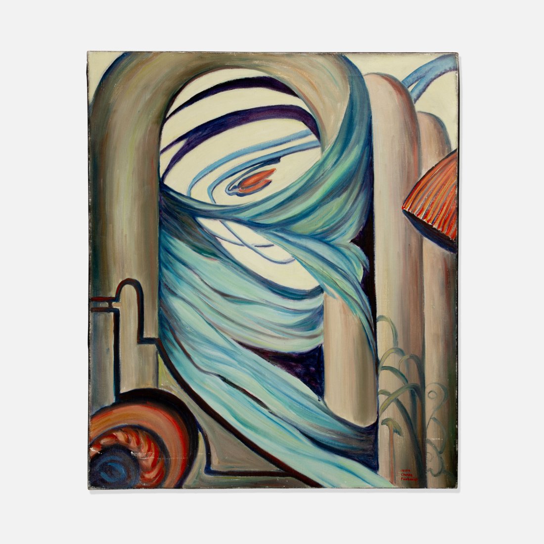Jessie Cheney Fairbanks, Rhythm #10: USA, 1930s oil on canvas 30” x 25” Rhythm #10 by Jessie Cheney Fairbanks. Signed to lower right and titled to stretcher at verso. Jessie Cheney Fairbanks lived and worked in Boston at the 