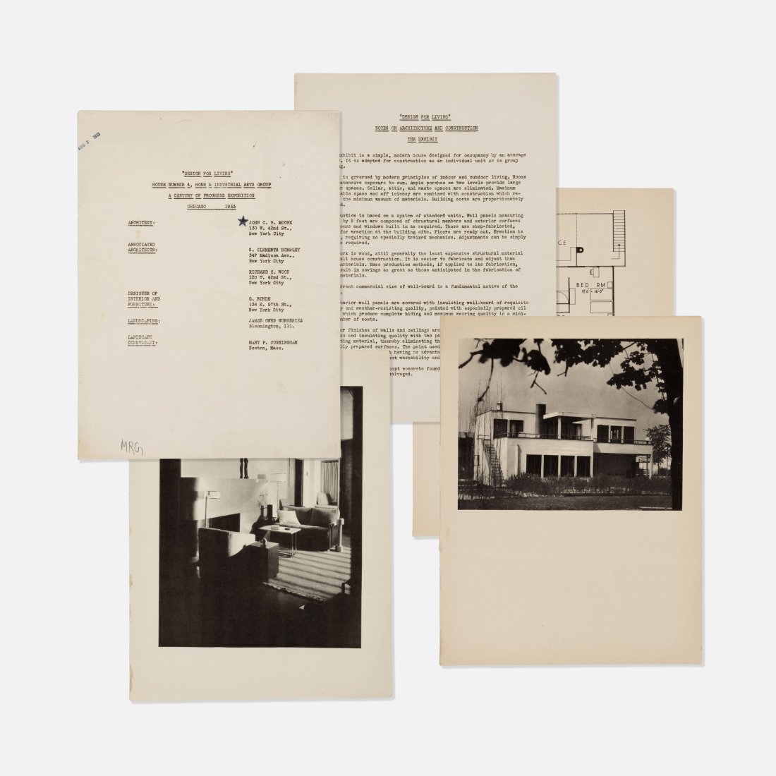 Century of Progress Exposition, Design for Living: Chicago, 1933 printed matter 11” x 8 1/2” Notes on [DESIGN FOR LIVING], a modernist home presented at [A CENTURY OF PROGRESS EXPOSITION] taking place at the 1933 Worldâ€™s Fair in Chi