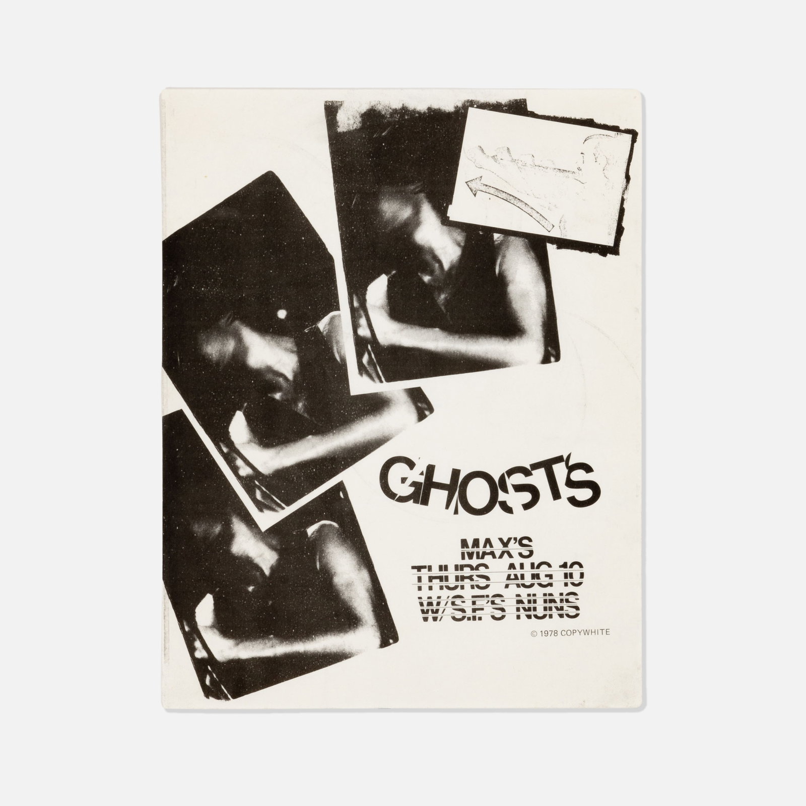 Max's Kansas City, Ghosts, The Nuns Flyer: USA, 1978 printed matter 11” x 8 1/2” Flyer for Ghosts accompanied by The Nuns at Max's Kansas City. The Nuns, formed in 1975, were known for being a founding band of the San Francisco pun