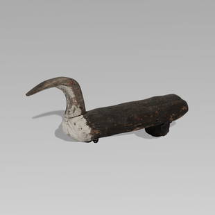 Vernacular, Duck Decoy: USA, Early 20th c. wood, leather, rock, paint 20 1/4&rdquo; x 8&rdquo; x 5&rdquo; Vernacular duck decoy with leather-fastened rock weight to underside. Tags: modern, modernism, modernist, design, obje