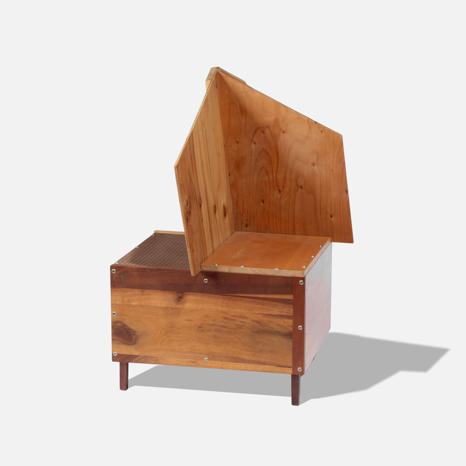 Martino Gamper, Mono-Corner Chair: Chicago, 2008 plywood, pegboard, walnut, hardware 38” x 27” x 22” x 17 1/4” seat Mono-Corner chair by Martino Gamper comprised of elements from George Nakashima and Paul McCobb