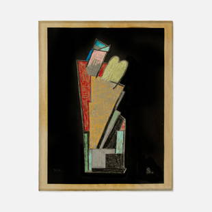 Attributed to Studio Alchimia, Collage: Italy, 1971 pastel on construction paper 15” x 11 3/4” board 13 5/8” x 10 1/4” Pastel on collaged paper. Initialed lower right and dated lower left. Tags: modern, modernism, mo